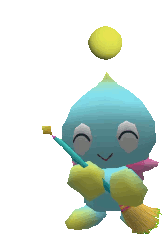 a gif of a chao from sonic adventure, sweeping the ground